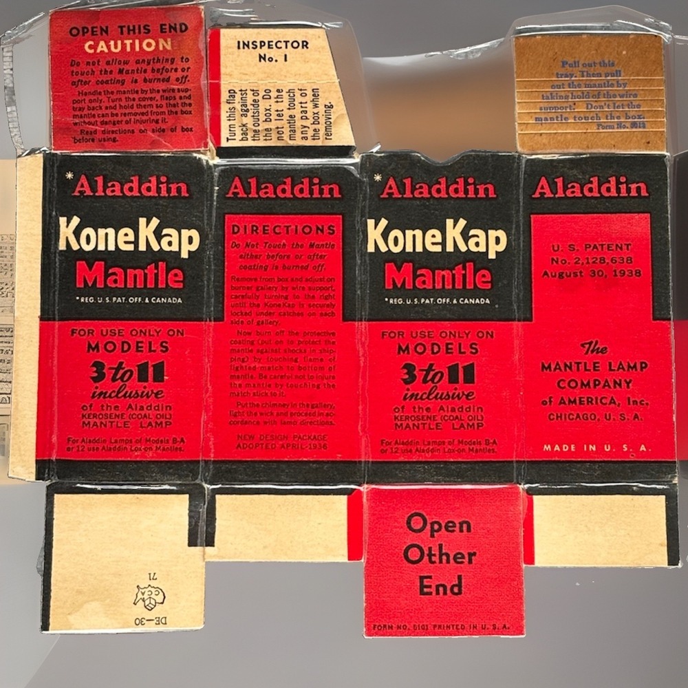 Aladdin KoneKap Mantle Box Vintage Red Black 1938 Patent Models 3-11 Laminated